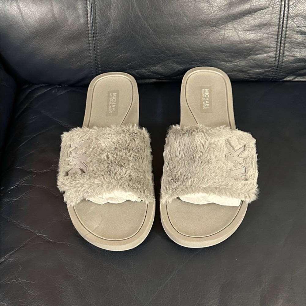 Michael Kors Pearl Gray Fur Slide Slippers
